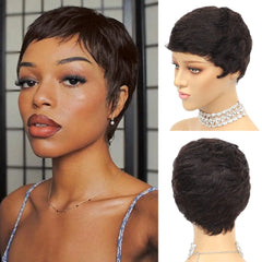 VRVogue Short Human Hair Pixie Wigs Pixie Cut Short Black Wavy Wigs Layered Short Human Hair Wigs for Black Women (Pixie Cut Wigs 2#)