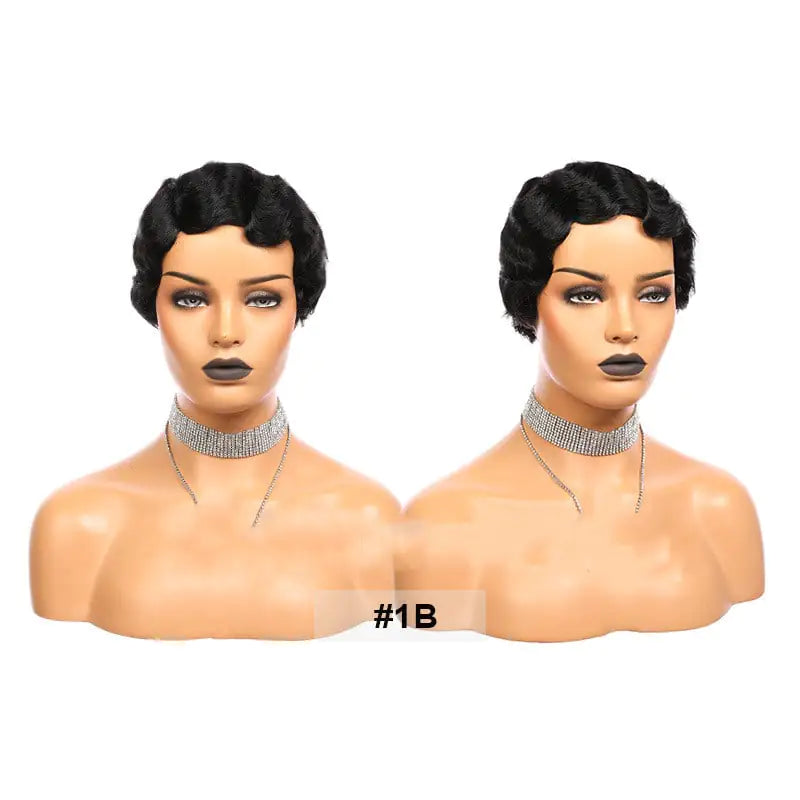 Ladies' Short Chopped Human Hair Wig with Hair Band