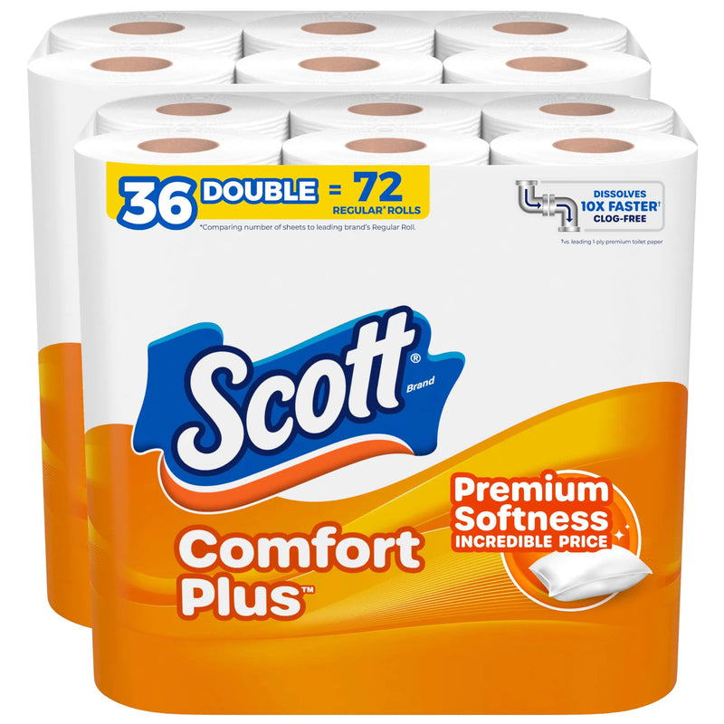 Scott ComfortPlus Toilet Paper 36 Double Rolls 231 Sheets per Roll Septic-Safe 1-Ply Toilet Tissue